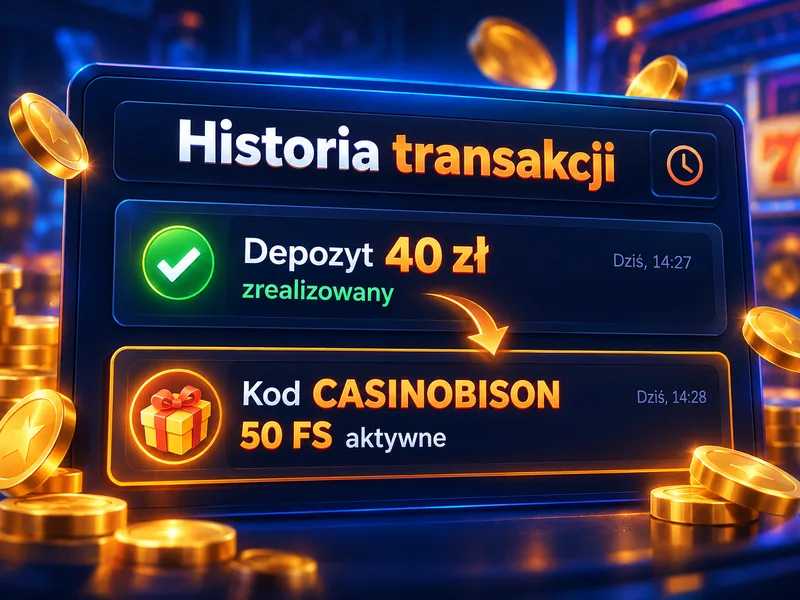 Historia transakcji w Bison Casino z pierwszym depozytem przed aktywacją kodu bez depozytu