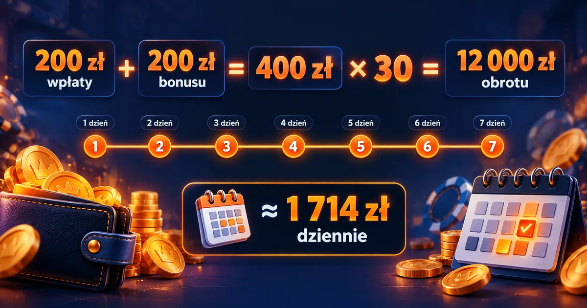 Bison Casino bonus powitalny: wpłata 200 zł, bonus 200 zł, obrót 12 000 zł w 7 dni